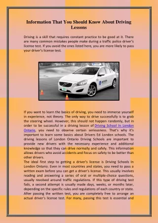 Information That You Should Know About Driving Lessons