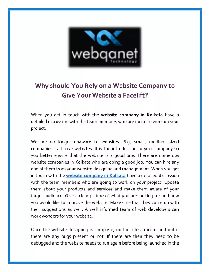 why should you rely on a website company to give