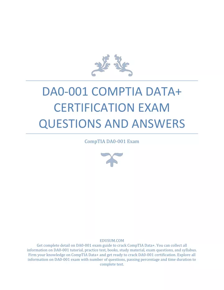 da0 001 comptia data certification exam questions