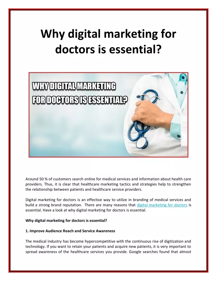 why digital marketing for doctors is essential