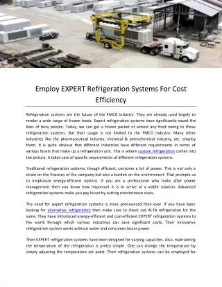 Employ EXPERT Refrigeration Systems For Cost Efficiency