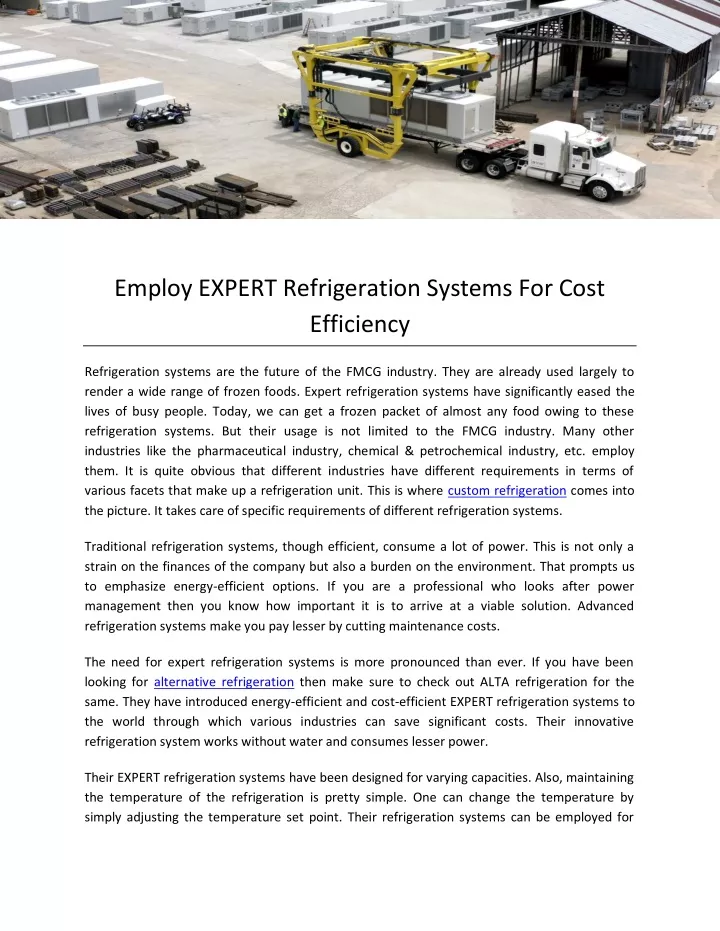 employ expert refrigeration systems for cost