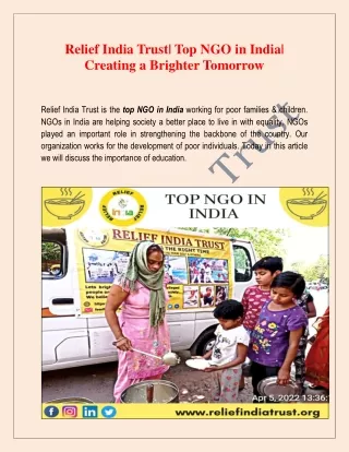 Relief India Trust Top NGO in India Creating a Brighter Tomorrow