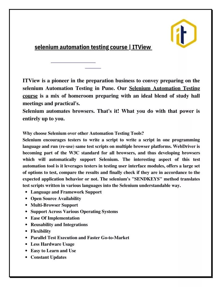 selenium automation testing course itview