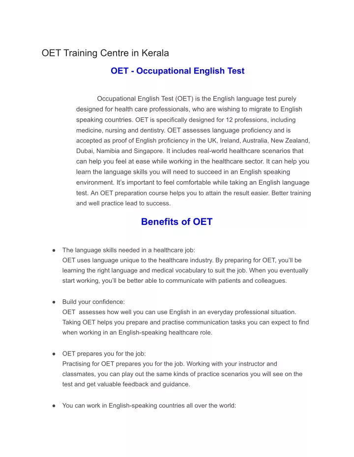 oet training centre in kerala