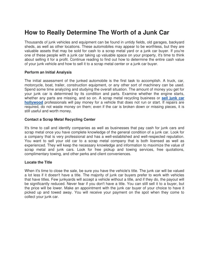 how to really determine the worth of a junk car
