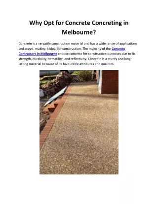 Why Opt for Concrete Concreting in Melbourne?