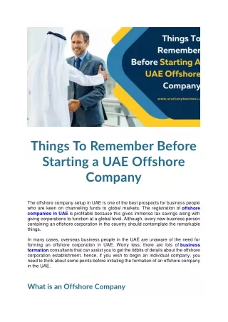 Things To Remember Before Starting a UAE Offshore Company