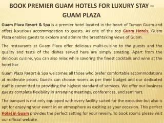 Book Premier Guam Hotels for Luxury Stay – Guam Plaza