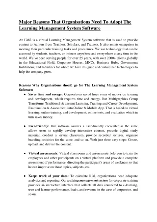 Major Reasons That Organisations Need To Adopt The Learning Management System Software