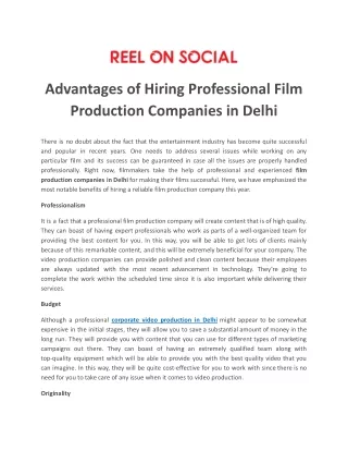 Advantages of Hiring Professional Film Production Companies in Delhi