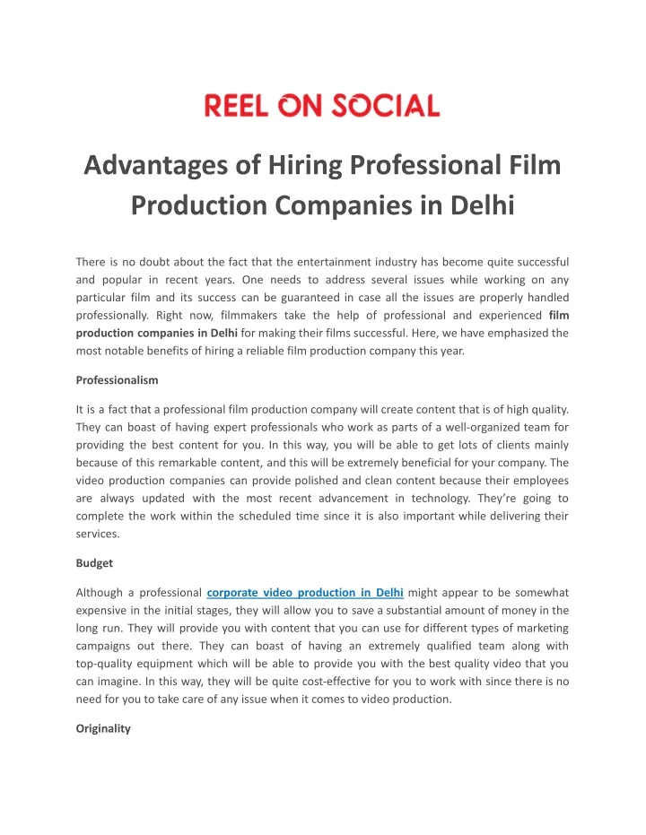 advantages of hiring professional film production