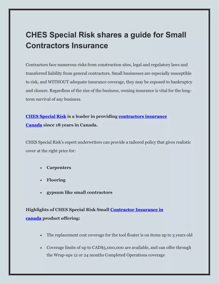 ches special risk shares a guide for small