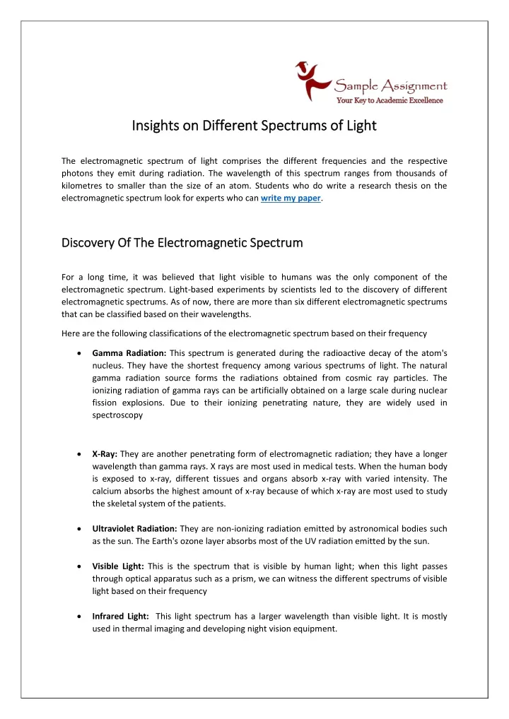 insights insights on different spectrums of light