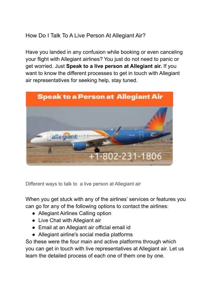 how do i talk to a live person at allegiant air