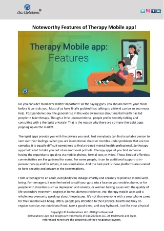 noteworthy features of therapy mobile app