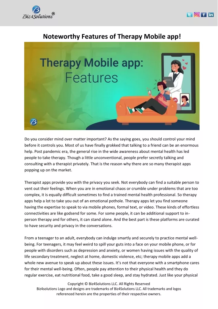 noteworthy features of therapy mobile app