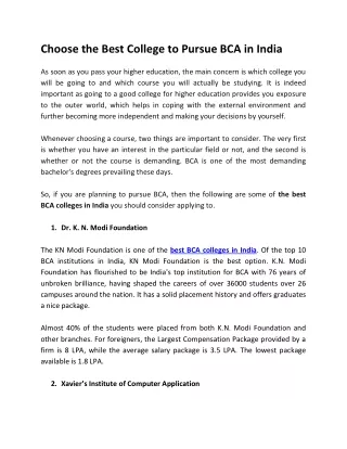 Choose the Best College to Pursue BCA in India