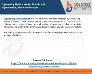 Engineering Plastics Market Size, Growth, Segmentation, Share and Forecast