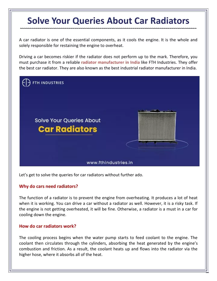 solve your queries about car radiators