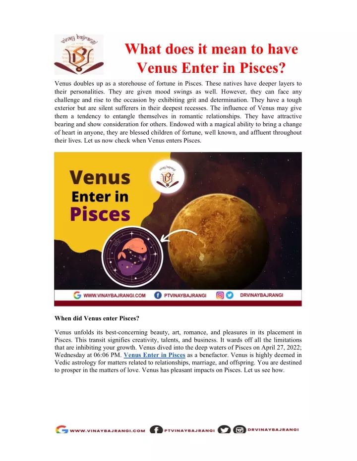 what does it mean to have venus enter in pisces