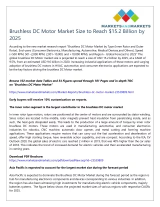 Brushless DC Motor Market Size to Reach $15.2 Billion by 2025