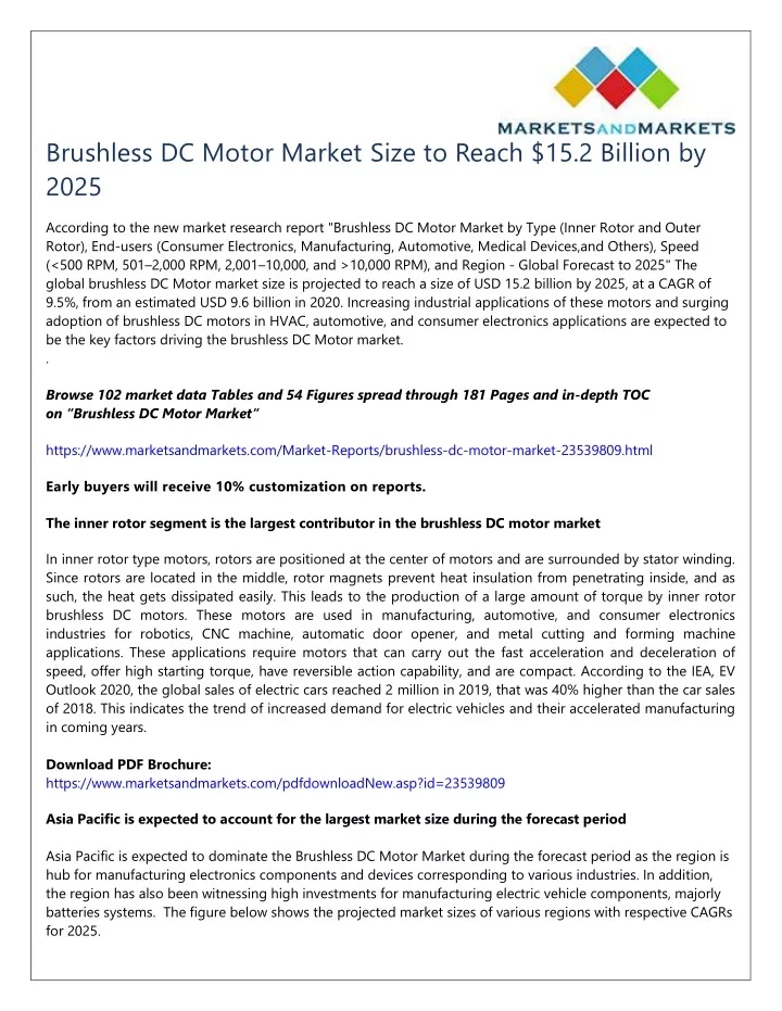 brushless dc motor market size to reach