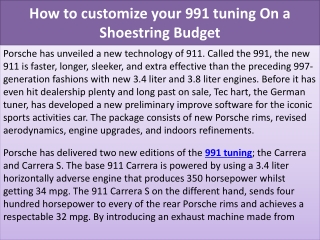 how to customize your 991 tuning on a shoestring budget