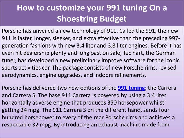 how to customize your 991 tuning on a shoestring budget