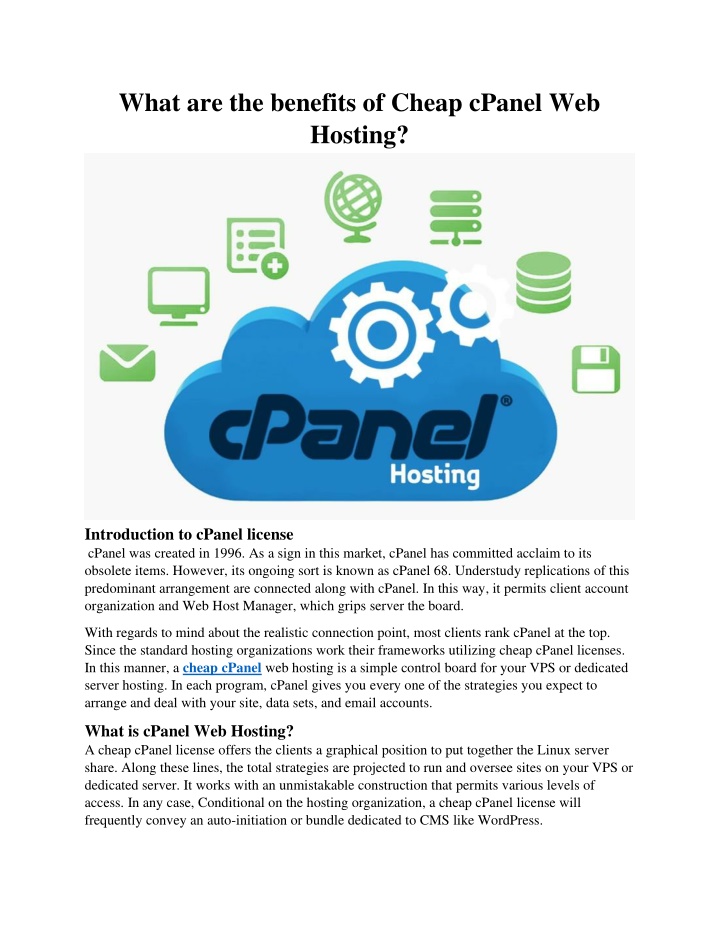 what are the benefits of cheap cpanel web hosting