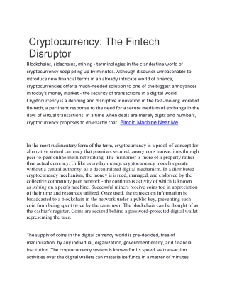 cryptocurrency the fintech disruptor blockchains