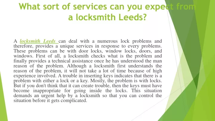 what sort of services can you expect from a locksmith leeds