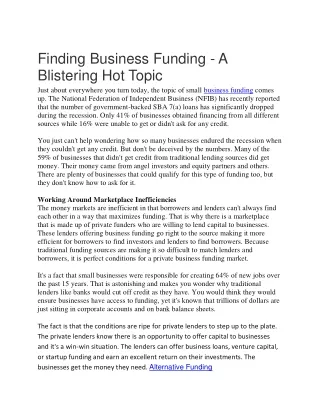 finding business funding a blistering hot topic
