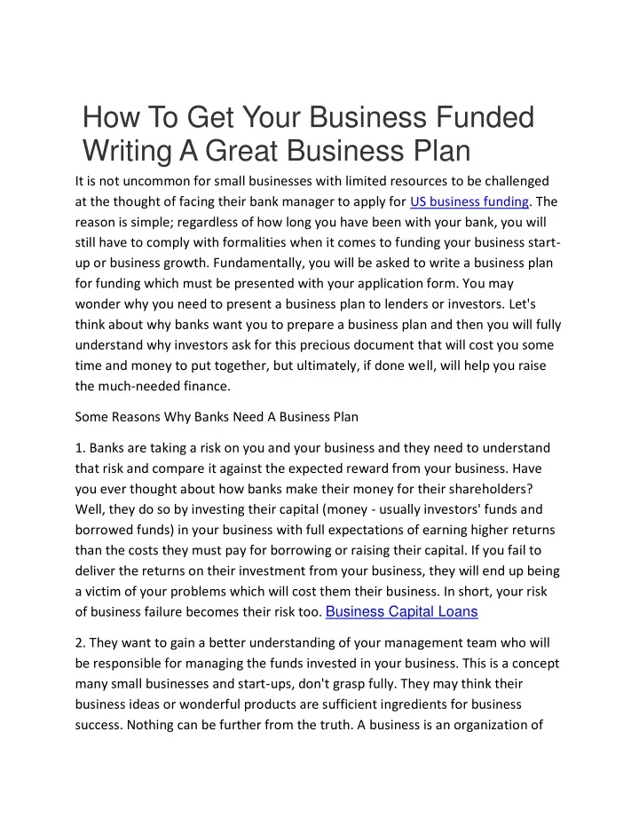 how to get your business funded writing a great