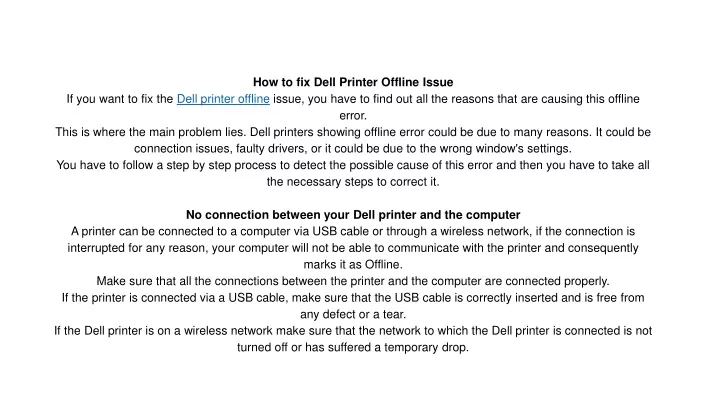 how to fix dell printer offline issue if you want