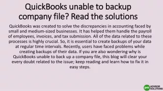quickbooks unable to backup company file read the solutions