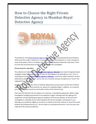 How to Choose the Right Private Detective Agency in Mumbai