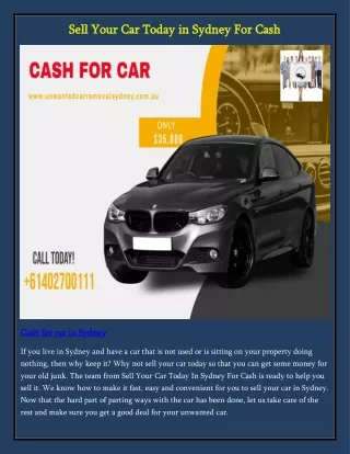 Sell Your Car Today In Sydney For Cash