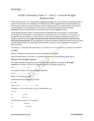 ncert chemistry class 11 unit 2 louis de broglie