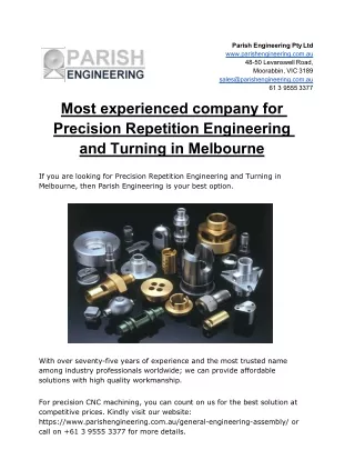 Experienced company for Precision Repetition Engineering and Turning in Melbourn