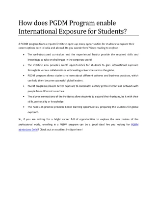 how does pgdm program enable international