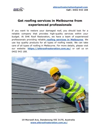 Get roofing services in Melbourne from experienced professionals