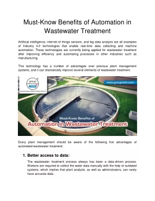 must know benefits of automation in wastewater