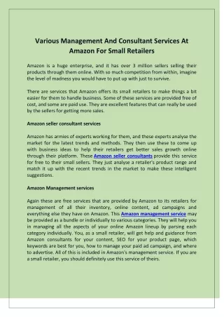 Various Management And Consultant Services At Amazon For Small Retailers