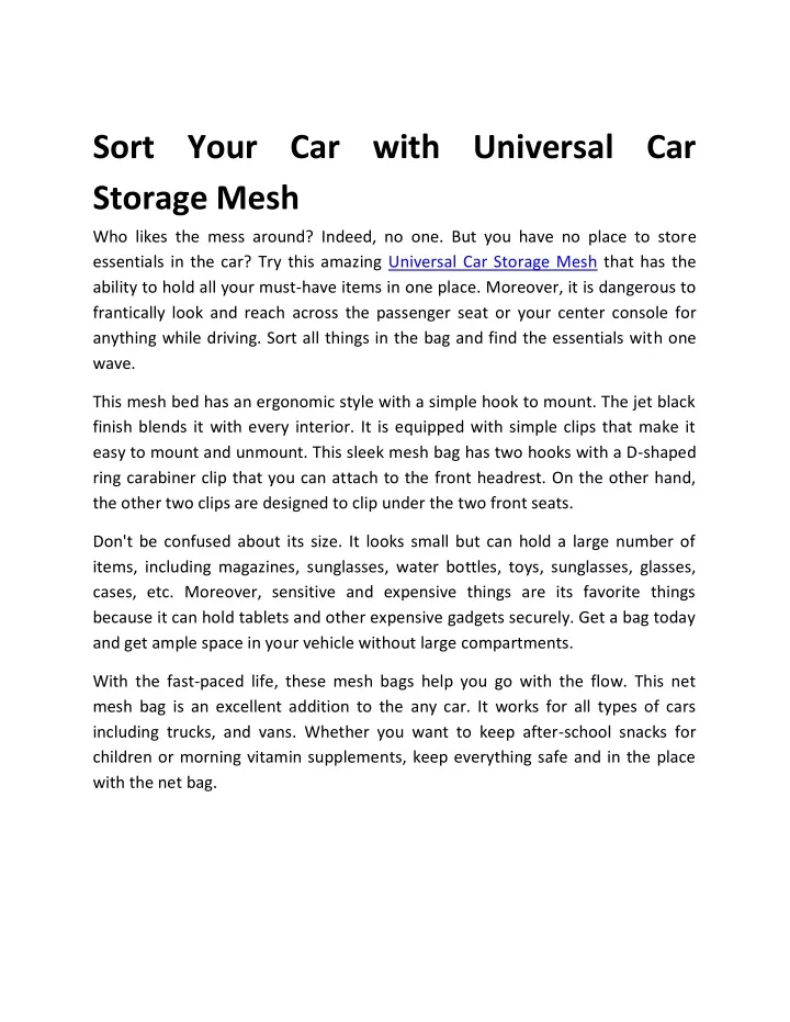 sort your car with universal car storage mesh
