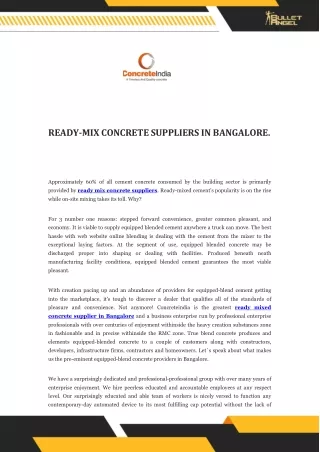 READY-MIX CONCRETE SUPPLIERS IN BANGALORE