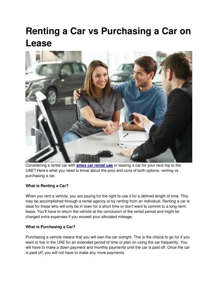 renting a car vs purchasing a car on lease