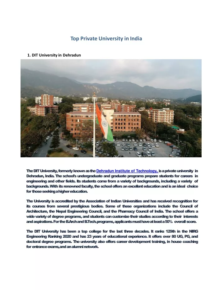 top private university in india 1 dit university