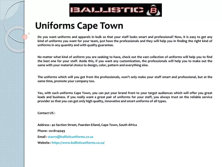 uniforms cape town