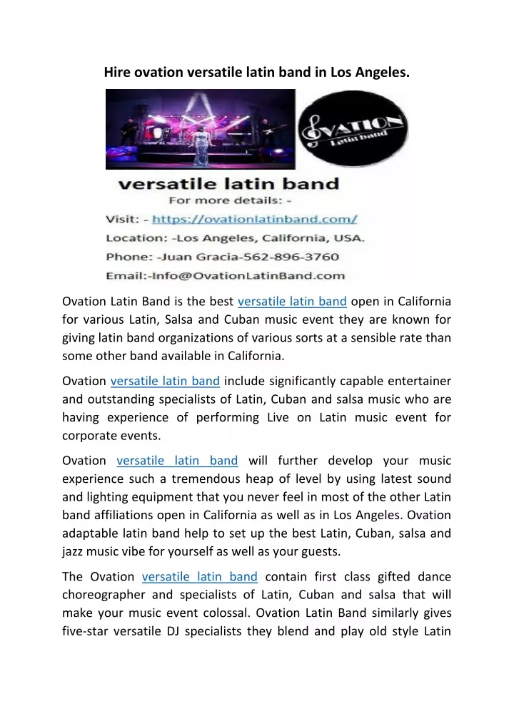 hire ovation versatile latin band in los angeles